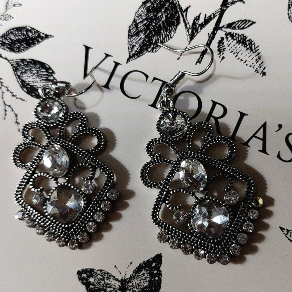 Beautiful Antique Silver and Crystal Dangle Earrings